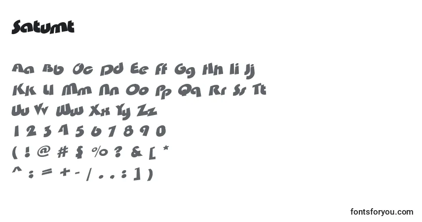 Czcionka Satumt – alfabet, cyfry, specjalne znaki