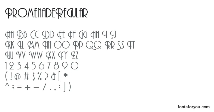 Schriftart PromenadeRegular – Alphabet, Zahlen, spezielle Symbole