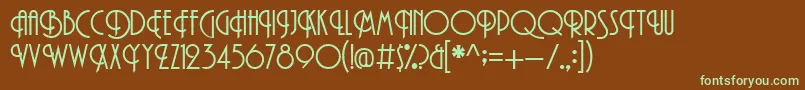 フォントPromenadeRegular – 緑色の文字が茶色の背景にあります。