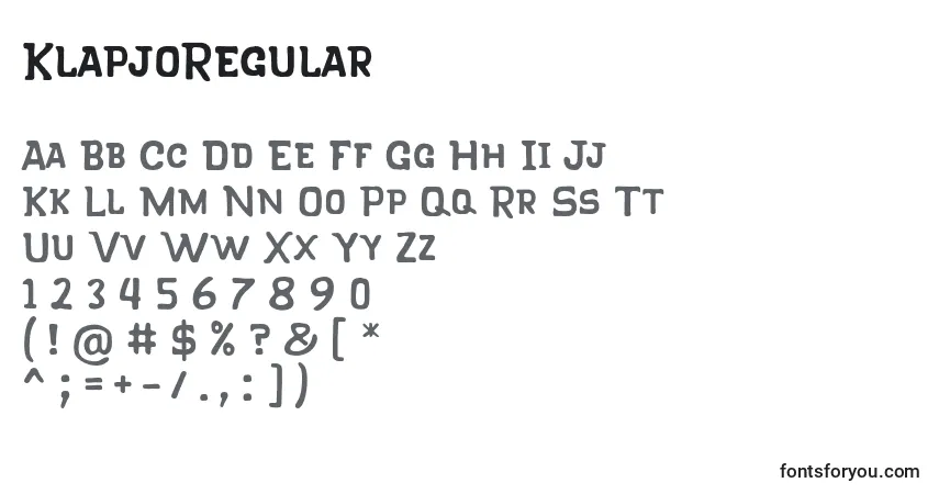 Шрифт KlapjoRegular – алфавит, цифры, специальные символы