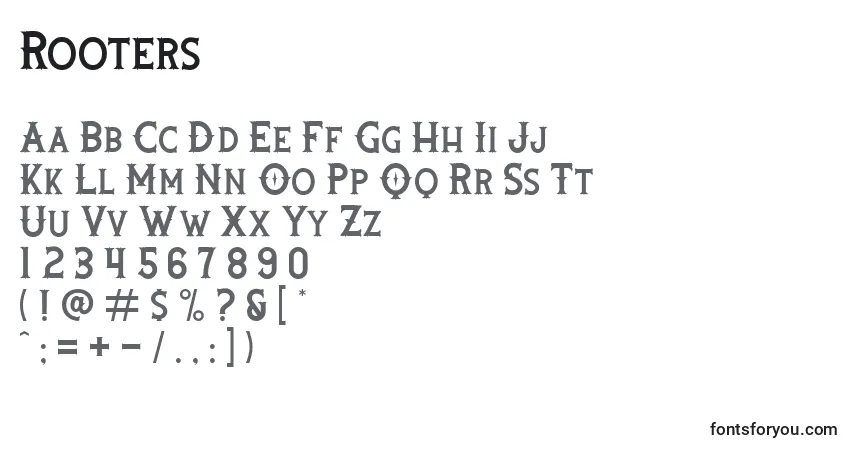 A fonte Rooters (86908) – alfabeto, números, caracteres especiais