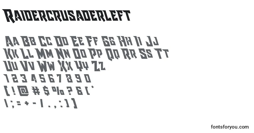 A fonte Raidercrusaderleft – alfabeto, números, caracteres especiais