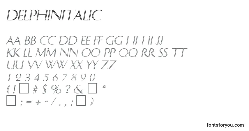 A fonte DelphinItalic – alfabeto, números, caracteres especiais