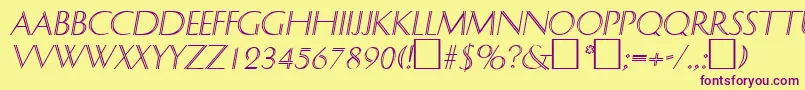 DelphinItalic-Schriftart – Violette Schriften auf gelbem Hintergrund