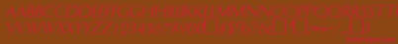 Czcionka DelphinItalic – czerwone czcionki na brązowym tle