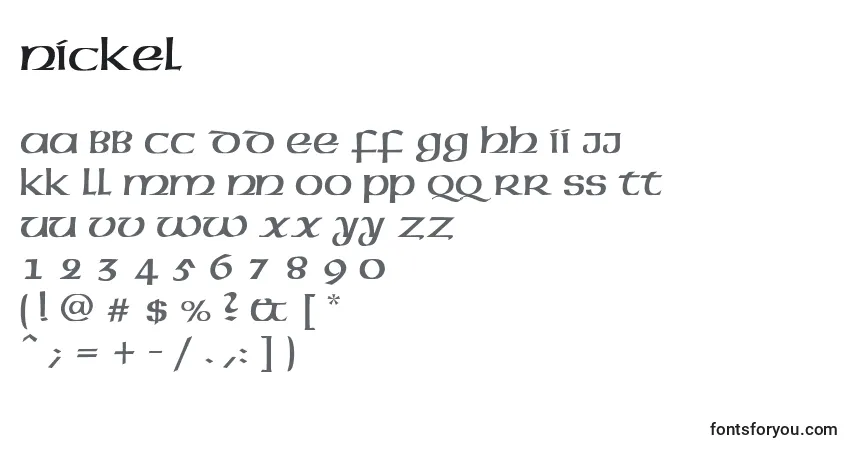 A fonte Nickel – alfabeto, números, caracteres especiais