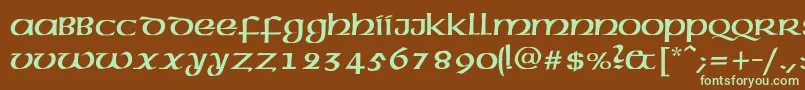 フォントNickel – 緑色の文字が茶色の背景にあります。