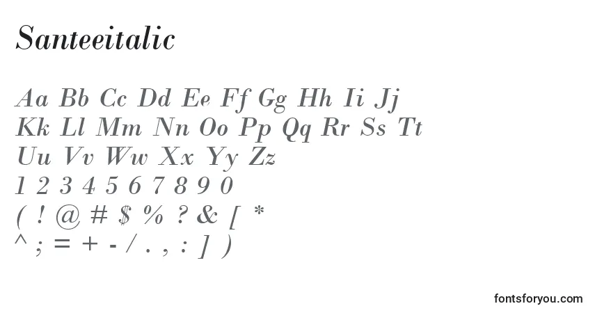 A fonte Santeeitalic – alfabeto, números, caracteres especiais