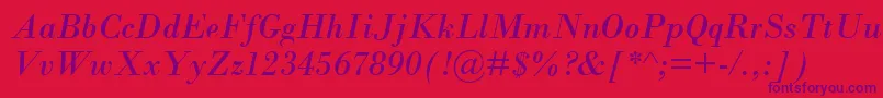 Santeeitalic-Schriftart – Violette Schriften auf rotem Hintergrund