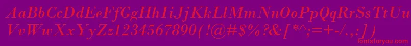 Czcionka Santeeitalic – czerwone czcionki na fioletowym tle