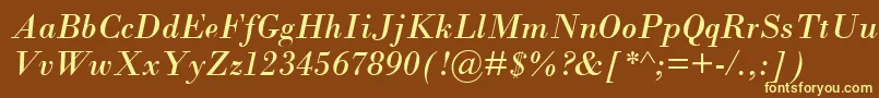 Santeeitalic-fontti – keltaiset fontit ruskealla taustalla