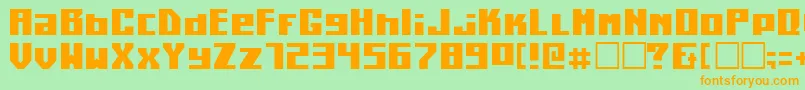 フォントKiloton3 – オレンジの文字が緑の背景にあります。