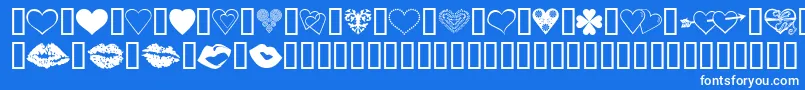 LuvNKisses-fontti – valkoiset fontit sinisellä taustalla