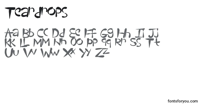 Czcionka Teardrops – alfabet, cyfry, specjalne znaki