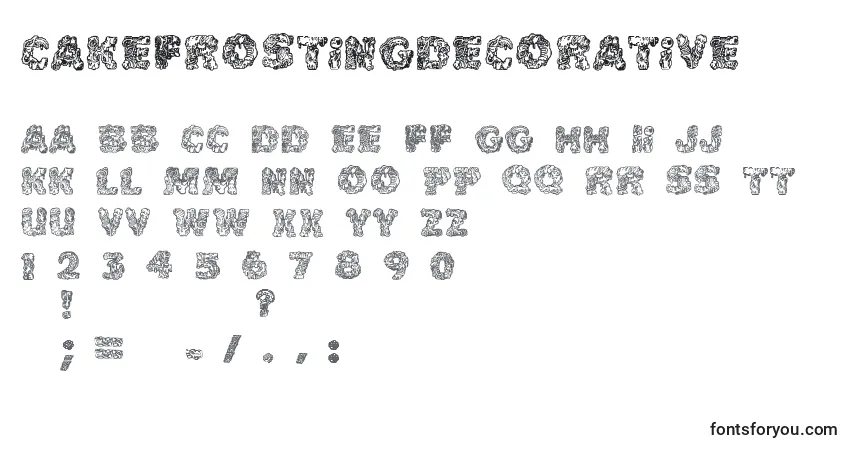Schriftart Cakefrostingdecorative – Alphabet, Zahlen, spezielle Symbole