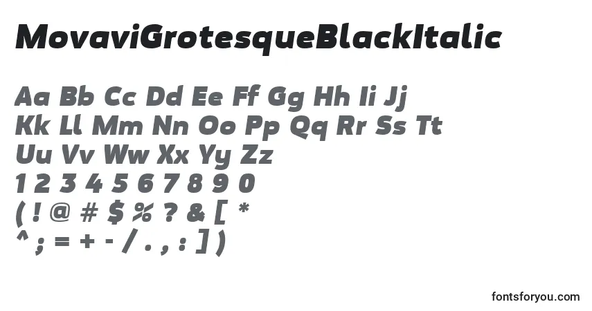 Schriftart MovaviGrotesqueBlackItalic – Alphabet, Zahlen, spezielle Symbole