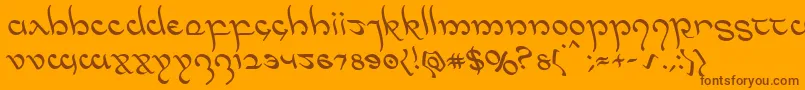 Halfelvenleft-Schriftart – Braune Schriften auf orangefarbenem Hintergrund