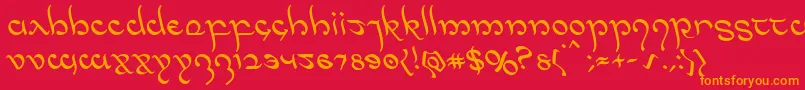 Halfelvenleft-Schriftart – Orangefarbene Schriften auf rotem Hintergrund