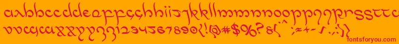 Halfelvenleft-Schriftart – Rote Schriften auf orangefarbenem Hintergrund