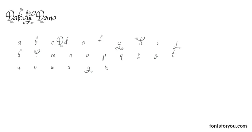 A fonte DafodylDemo – alfabeto, números, caracteres especiais