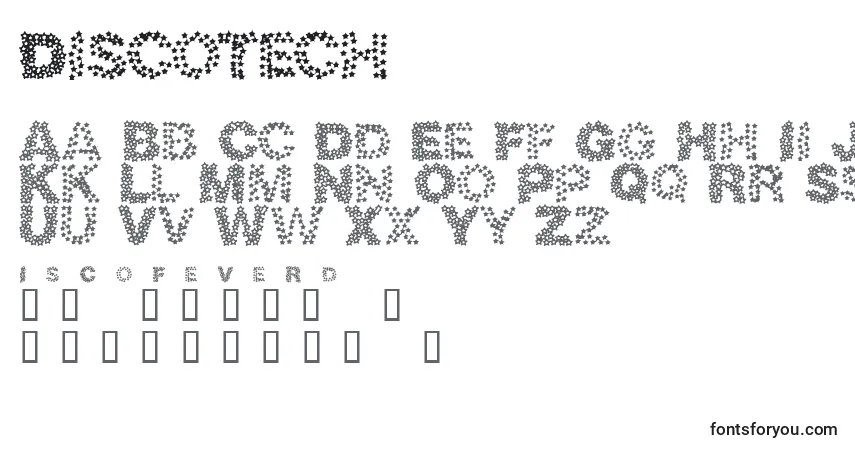 A fonte Discotech – alfabeto, números, caracteres especiais