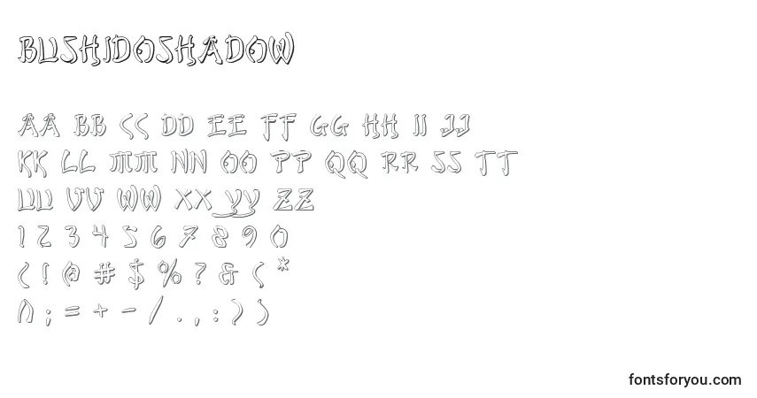 A fonte BushidoShadow – alfabeto, números, caracteres especiais
