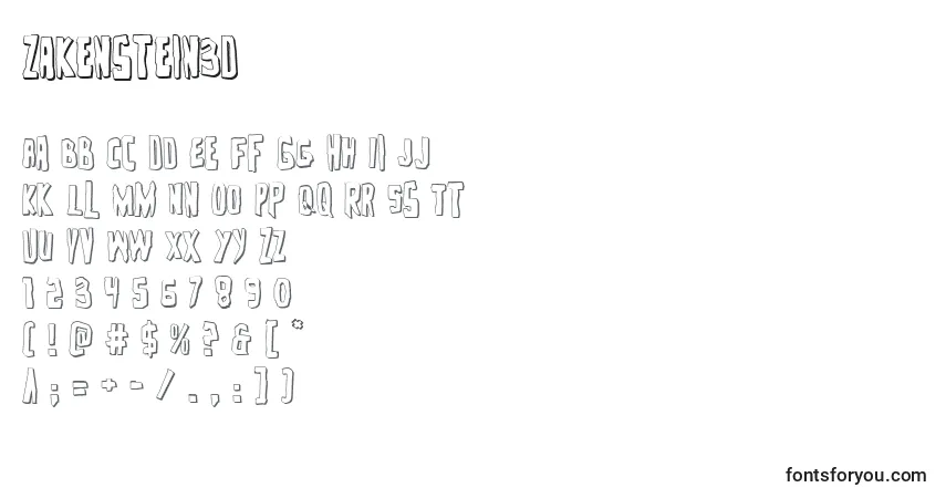 Шрифт Zakenstein3D – алфавит, цифры, специальные символы