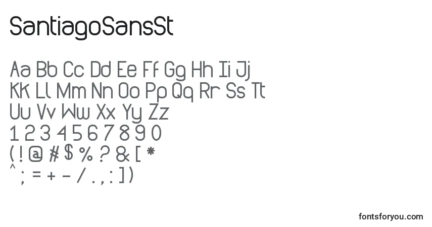 Czcionka SantiagoSansSt – alfabet, cyfry, specjalne znaki