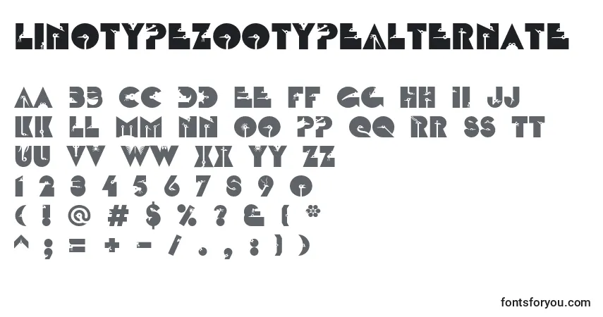 A fonte LinotypezootypeAlternate – alfabeto, números, caracteres especiais