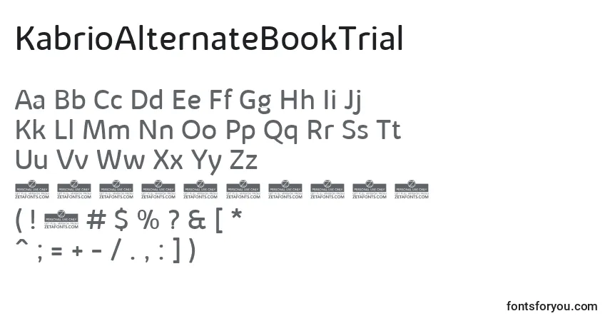 Czcionka KabrioAlternateBookTrial – alfabet, cyfry, specjalne znaki