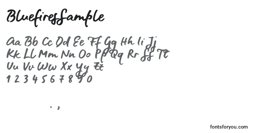 Schriftart BluefiresSample – Alphabet, Zahlen, spezielle Symbole