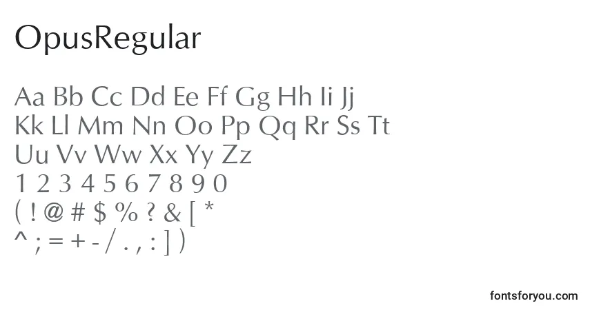 A fonte OpusRegular – alfabeto, números, caracteres especiais