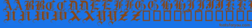 フォントTraditionalGothic17thC. – 茶色の文字が青い背景にあります。