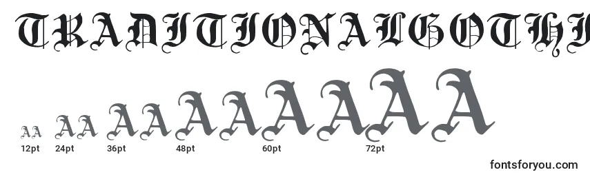 Größen der Schriftart TraditionalGothic17thC.