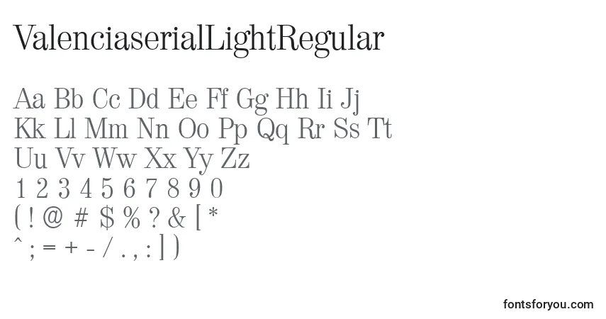 Шрифт ValenciaserialLightRegular – алфавит, цифры, специальные символы
