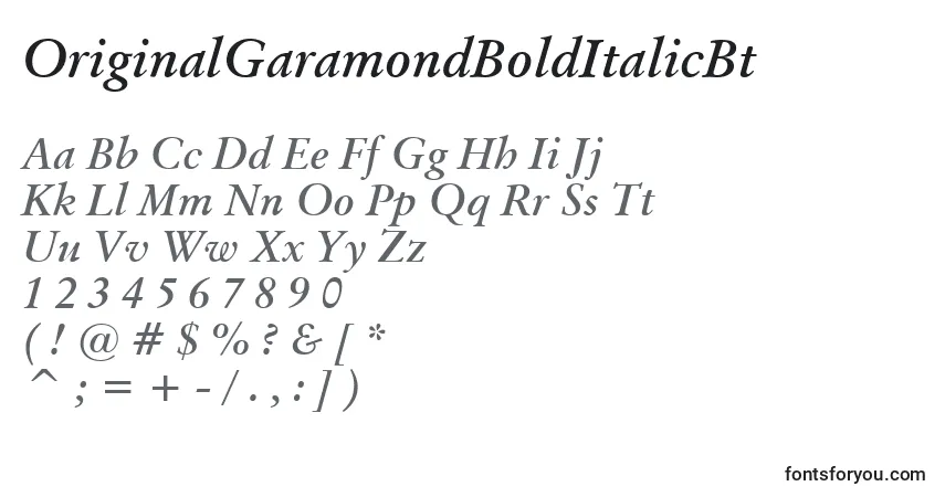 Czcionka OriginalGaramondBoldItalicBt – alfabet, cyfry, specjalne znaki