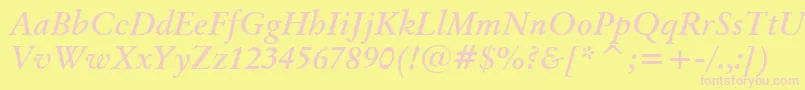 OriginalGaramondBoldItalicBt-fontti – vaaleanpunaiset fontit keltaisella taustalla