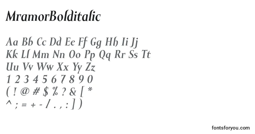 Шрифт MramorBolditalic – алфавит, цифры, специальные символы
