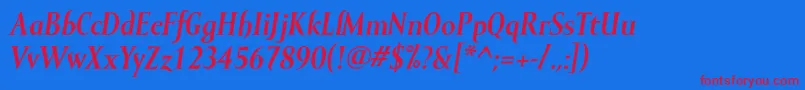 MramorBolditalic Font – Red Fonts on Blue Background
