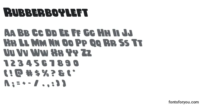 A fonte Rubberboyleft – alfabeto, números, caracteres especiais