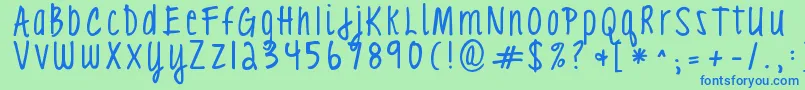 Kgloveyouthroughit3 Font – Blue Fonts on Green Background