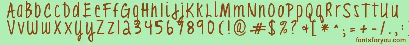 Kgloveyouthroughit3 Font – Brown Fonts on Green Background