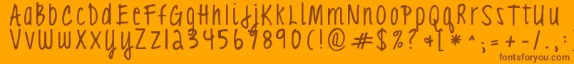 Kgloveyouthroughit3 Font – Brown Fonts on Orange Background