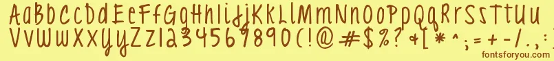 Kgloveyouthroughit3 Font – Brown Fonts on Yellow Background