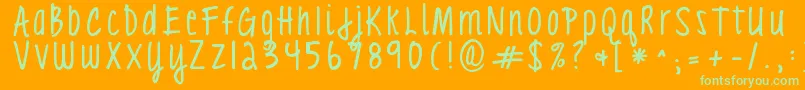 Kgloveyouthroughit3 Font – Green Fonts on Orange Background