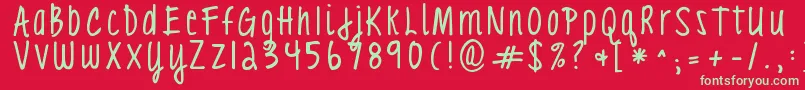 Kgloveyouthroughit3 Font – Green Fonts on Red Background