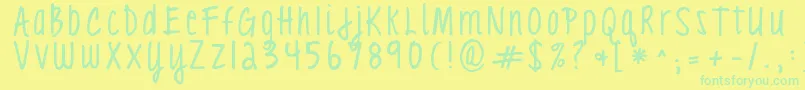 Kgloveyouthroughit3 Font – Green Fonts on Yellow Background