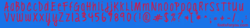 Kgloveyouthroughit3 Font – Red Fonts on Blue Background