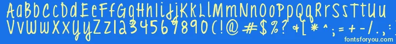 Kgloveyouthroughit3 Font – Yellow Fonts on Blue Background