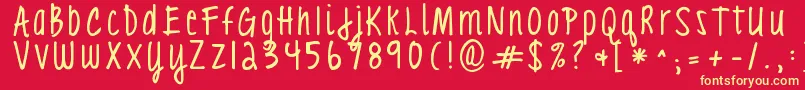 Kgloveyouthroughit3 Font – Yellow Fonts on Red Background